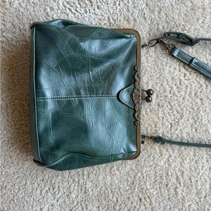 Green Leather Crossbody Bag with Flap Closure